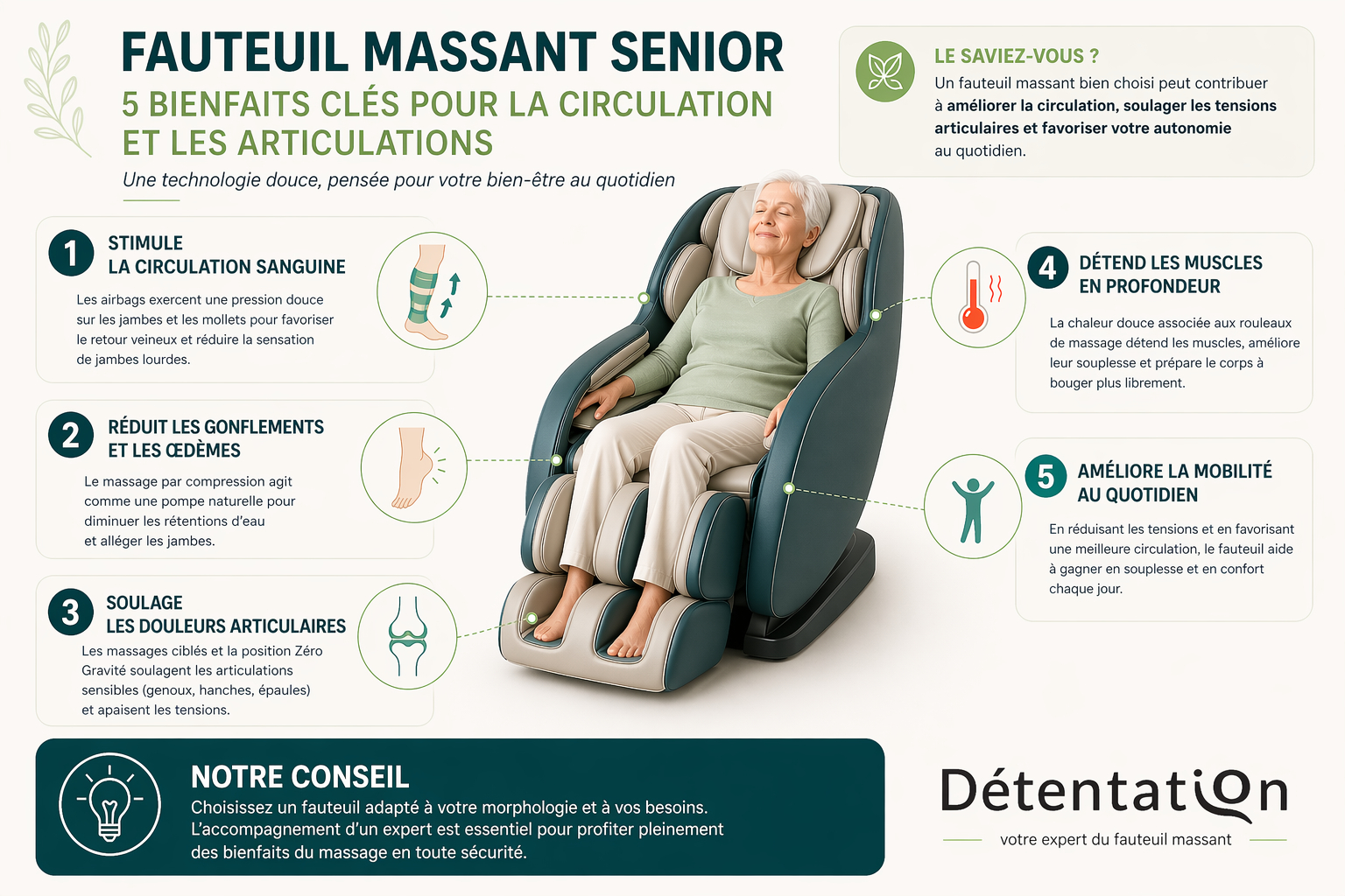infographie fauteuil massant mobilite senior