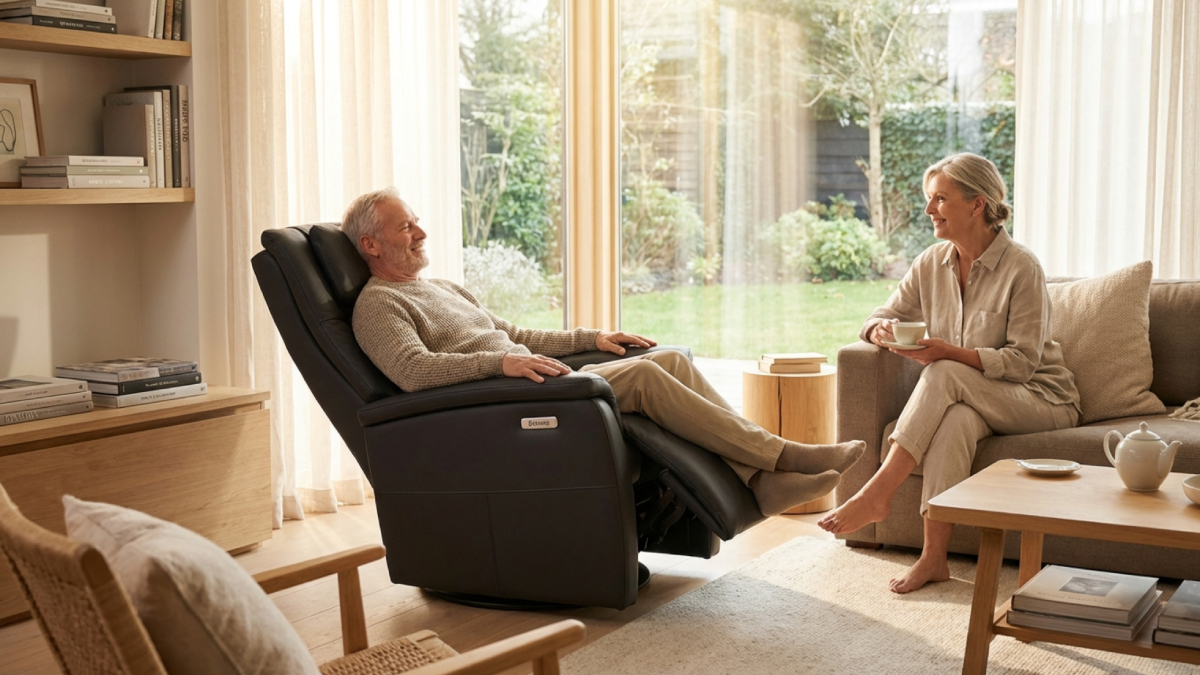 Senior utilisant un fauteuil massant Détentation pour soulager ses articulations.